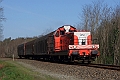 La BB 66614 VFLI arrive à Mont de Marsan avec ses 3 wagons pour le dépôt Leclerc, le 15.04.2008